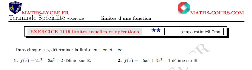chapitre Limites de fonctions: ex et vidéo Limite d'un polynôme