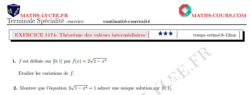 chapitre Dérivation-continuité-convexité: ex et vidéo Fonction composée avec racine carrée et nombre de solutions d'une équation