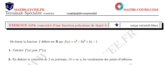 chapitre Dérivation-continuité-convexité: ex et vidéo Convexité fonction polynôme de degré 3
