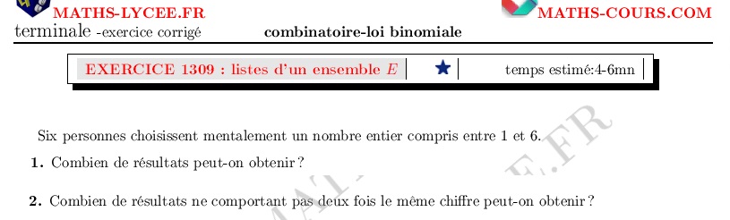 chapitre Combinatoire-loi binomiale: ex et vidéo P-listes et arrangements